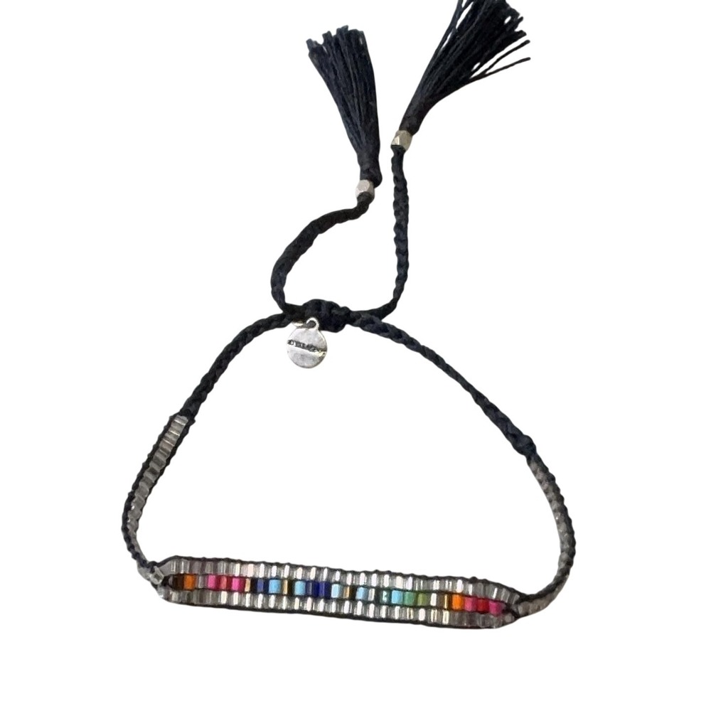 Stella & Dot Beaded Friendship Bracelet Multicolor Slide Cord Tassel Boho Style
